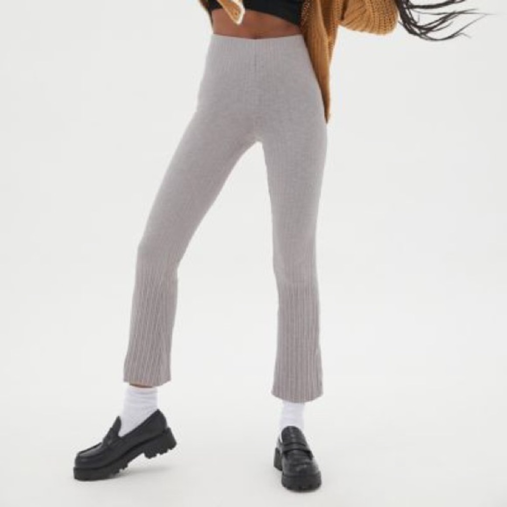 Urban Outfitters Rosie Rib High-waisted Flare Pant In Light Grey